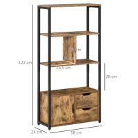 HOMCOM Estante para Livros com Armário e 2 Gavetas de Armazenamento Estante Estilo Industrial para Escritório Sala de Estar 58x24x122cm Marrom Rústico(m-3)