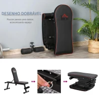 HOMCOM Banco de peso dobrável com altura ajustável e ângulo do encosto ajustável de 6 níveis para Elevação abdômen 130x37x45-108 cm preto(m-7)