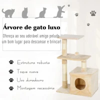 PawHut Arranhador para Gatos 50x30x81,5 cm Centro de Atividades para Gatos com Poste de Sisal Plataformas e Caverna Bege(m-4)