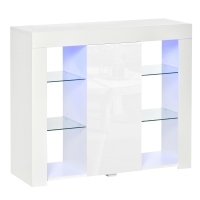 HOMCOM Aparador Moderno com Luzes LED Móvel Buffet com 1 Porta com Fechamento a Pressão e Prateleiras Ajustáveis Controle Remoto 97x35x83cm Branco