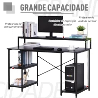 HOMCOM Mesa para Computador com Prateleiras Pés Ajustáveis ​​Moldura de Metal 140x60x93 cm(m-5)