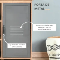 HOMCOM Aparador com Porta de Metal Móvel Auxiliar com 3 Prateleiras Abertas e Armário com Porta e Prateleira Ajustável 80x35x82cm Madeira Natural(m-6)