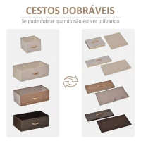 HOMCOM Cómoda de Tecido com 5 Cestos Removíveis e Dobráveis Base Elevada Móvel de Armazenamento para Dormitório Sala de Estar 58x29x99cm Multicor(m-5)