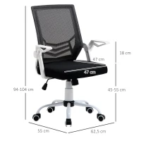 Vinsetto Cadeira de Escritório Ergonômica Giratória com Altura Ajustável Apoio para os Braços Dobrável Suporte Lombar e Encosto Transpirável 62,5x55x94-104cm Preto(m-3)