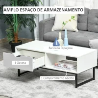 HOMCOM Mesa de Centro para Sala de Estar Mesa de Centro Moderna com Prateleira Aberta Gaveta e Pés Elevados Mesa Auxiliar para Sala de Estar Escritório 106x48x43cm Branco(m-4)
