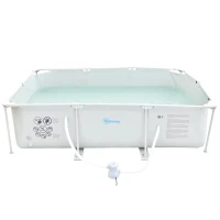 Outsunny Piscina Desmontável Tubular 291x190x75cm com Depuradora de Cartucho Piscina Retangular de Exterior para Adultos e Crianças 3600L Cinza(m-7)