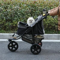 PawHut Carrinho de animais de estimação dobrável com rodas Correias de segurança e cesto de armazenamento 109,5x57,5x106,5 cm Cinza e preto(m-13)