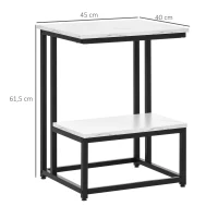 HOMCOM Mesa Auxiliar de 2 Níveis Mesa Lateral de Sofá em Forma de C com Superfície de Imitação de Mármore e Estrutura de Aço para Sala de Estar 45x40x61,5cm Branco e Preto(m-3)