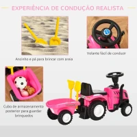 HOMCOM Trator para Crianças de 12-36 Meses com Reboque Removível Carro Andador com Buzina Farol Pá e Ancinho Carga 25kg 91x29x44cm Rosa(m-5)