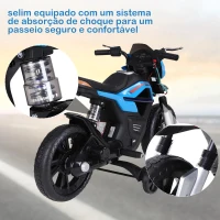 HOMCOM Mota Elétrica Infantil Motocicleta para Crianças acima de 3 anos Bateria 6V com Luzes e Música 105x52,3x62,3 cm Azul(m-6)