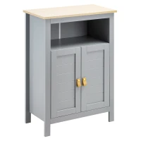 kleankin Armário de Casa de Banho Armário Auxiliar com 2 Portas e Prateleiras Interiores Ajustáveis 59x30x85 cm Cinza e Madeira(m-1)