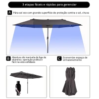 Outsunny Chapéu de Sol Duplo para Jardim 4,6x2,7x2,4m Chapéu de Sol Anti UV com Manivela para Exterior Cinza(m-7)
