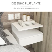 HOMCOM Conjunto de 2 Mesas de Cabeceira Flutuante com 1 Gaveta e Prateleira Aberta com Desenho Moderno Montado na Parede 35x32x22,5cm Branco(m-5)