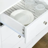 HOMCOM Aparador de Cozinha Armário Buffet com 2 Armários Porta de Vidro Prateleira Interior Ajustável e 4 Gavetas para Sala de Jantar Sala de Estar 136x45x85cm Branco(m-9)
