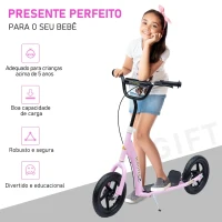 HOMCOM Trotinete para Crianças acima de 5 anos Scooter de 2 Rodas Grandes de 12 Polegadas com Freio e Guidão Ajustável em Altura Carga Máx. 100kg 120x52x80-88cm Rosa(m-4)