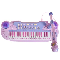 HOMCOM Piano Infantil 37 Teclas Teclado Eletrônico Brinquedo Educacional para Crianças + 3 Anos com Microfone Banco de Luzes e 22 Canções USB/MP3 Karaokê Rosa(m-8)