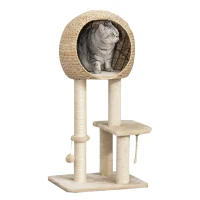 PawHut Árvore arranhador para gatos Torre de escalada com plataformas caverna corda de brincar poste de sisal 48x40x100 cm Bege(m-1)