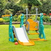 HOMCOM Escorega Infantil com Baloiço e Cesta de Basquetebol 3 em 1 para 18-36 Meses com Assento Ajustável Parque Infantil para Interior e Exterior 152x149x107cm Multicor(m-2)