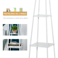 HOMCOM Lâmpada de pé Tripé de metal Soquete E27 de Máximo 40W com tela de linho e prateleira de 2 níveis 35,5x35,5x158 cm Branco(m-6)