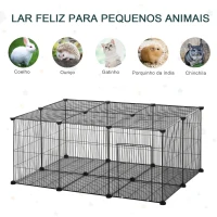 PawHut Recinto para Animais de Estimação DIY s com 22 Painéis e Porta Recinto Modular para Coelhos 105x70x45 cm Preto(m-6)