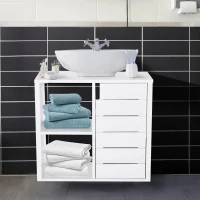 kleankin Móvel para Lavatório Pousar Suspenso com 2 Prateleiras Abertas e Armário com Prateleira Ajustável 60x30x54 cm Branco(m-2)