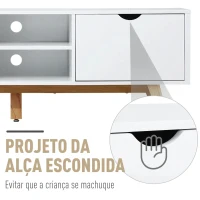 HOMCOM Móvel de TV para Televisores de até 65 Polegadas com 2 Armários Prateleiras Abertas e Puxador Oco 150x39x50 cm Branco e Madeira(m-6)