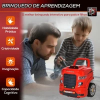 HOMCOM Motor de Caminhão para Crianças acima de 3 Anos Conjunto de Motor de Brinquedo com 61 Peças Volante Buzina Faróis Caixa de Armazenamento e Rodas 40x39x47cm Vermelho(m-7)