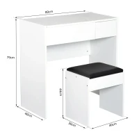 HOMCOM Toucador de Maquilhagem com Branco e Tampa Dobrável Mesa de Maquilhagem com Compartimentos e Gaveta 80x40x79cm Branco(m-3)