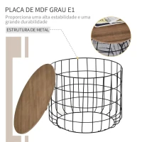 HOMCOM Conjunto de 2 Mesas Auxiliares Empilháveis Mesa de Centro Industrial com Tampa Removível e Cesta de Metal para Sala de Estar Ø50x41cm e Ø40x36,5cm Madeira e Preto(m-6)