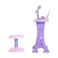 HOMCOM Piano Eléctrico Infantil 32 Teclas Piano Infantil com Microfone Banquinho Luzes Ritmos Sons MP3 Karaoke  Rosa(m-15)