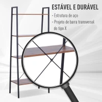 HOMCOM Estante de escada com 4 prateleiras para sala de estar  60x35x145cm preto e madeira(m-6)