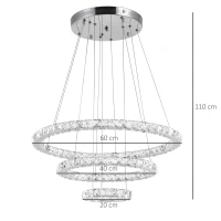 HOMCOM Lustre Luminária Pendente de Cristal Moderno Lâmpada Pendurada LED 4000K Luz Branca para Salão Sala de Jantar Ф60x110 cm(m-3)