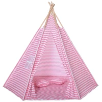 HOMCOM Tenda Infantil tipi estilo indiano com janela para cobrir o piso e 2 almofadas Bolsa de transporte 200x200x170 cm Rosa(m-1)