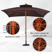Outsunny Chapéu de Sol de Jardim com Teto Duplo Sistema de Polia Toldo de Poliéster Impermeável 3x3x2,97m Marrom(m-6)