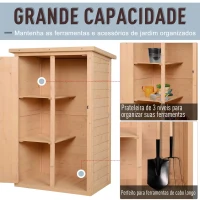 Armário de Jardim de Madeira para Ferramentas com 3 Prateleiras Interiores Porta com Trava e Teto Asfáltico 75x56x115cm Madeira(m-6)