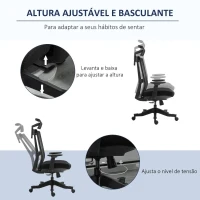 Vinsetto Cadeira de Escritório Ergonômica Giratória e Reclinável com Altura Ajustável Apoio para os Braços Apoio para a Cabeça e Suporte Lombar Regulável 66,5x66x109-118cm Preto(m-5)