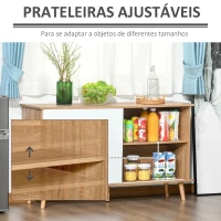 HOMCOM Móvel Aparador tipo Buffet para Sala de Jantar Cozinha com 2 Portas Corredeiras Prateleiras Interior Ajustáveis e Pés de Madeira 130x40x74,5cm Natural e Branco(m-5)