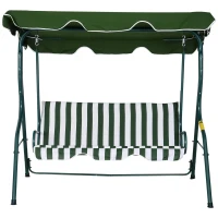 Outsunny Baloiço de Jardim de 3 Lugares com Estrutura de Metal Almofada Toldo Ajustável Balcão Terraço Patio Carga Máx. 200kg 170x110x153cm Verde e Branco(m-4)