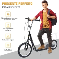HOMCOM Trotinete para Crianças acima de 5 anos Scooter de 2 Rodas Grandes com Duplo Freio e Guidão Ajustável em Altura Adolecentes Adultos 135x58x92-100cm Preto(m-7)