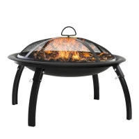 Outsunny Braseiro ao ar livre Ø55 cm Fogueira Portátil para aquecimento varanda churrasco jardim com cobertura de rede Preto(m-1)