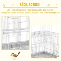 PawHut Gaiola para pássaros 60x41x41cm Aviário com 2 poleiros e 3 portas para pássaros pequenos Canários Papagaios de metal branco(m-5)