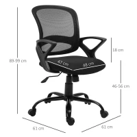 Vinsetto Cadeira de Oficina Ergonômica Basculante com Altura Ajustável Assento Giratório 360° Suporte e Lombar Malha Transpirável 61x61x89-99cm Preto(m-3)