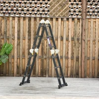 DURHAND Escada multiuso dobrável 5 em 1 com 2 placas de alumínio 70x61x11 cm Preto(m-2)