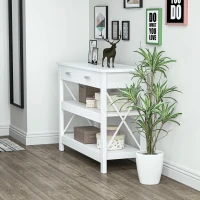 HOMCOM Mesa consola tipo aparador de estilo moderno com 2 gavetas e prateleiras inferiores 105x40x76 cm Branco(m-10)