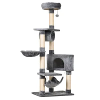 PawHut Árvore arranhador para gatos  154 cm de altura com plataformas túnel rede e postes de de sisal cinza(m-1)