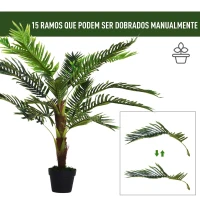 Outsunny Planta Artificial Cycas Artificial 123cm com bastões naturais Árvore decorativa da planta Sintético com vaso de flores(m-4)