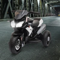 HOMCOM Motocicleta Elétrica Infantil com 3 Rodas Triciclo para Crianças acima de 3 anos com Bateria 6V Recarregável Funções de Música Buzina Faróis 86x42x52cm Preto e Branco(m-2)