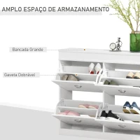 HOMCOM Móvel Sapateira de 4 Portas Estreita com Prateleiras Ajustáveis e Removíveis Capacidade de 16 Pares para Corredor Entrada 98x24x83cm Branco(m-4)
