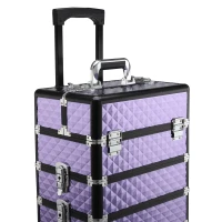 HOMCOM Mala de Maquilhagem Professional com Rodas Universais Diferentes Níveis e Alça Extensível 33,5x23x76-95,5 cm Roxo(m-8)
