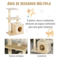 PawHut Arranhador para Gatos 50x30x81,5 cm Centro de Atividades para Gatos com Poste de Sisal Plataformas e Caverna Bege(m-6)